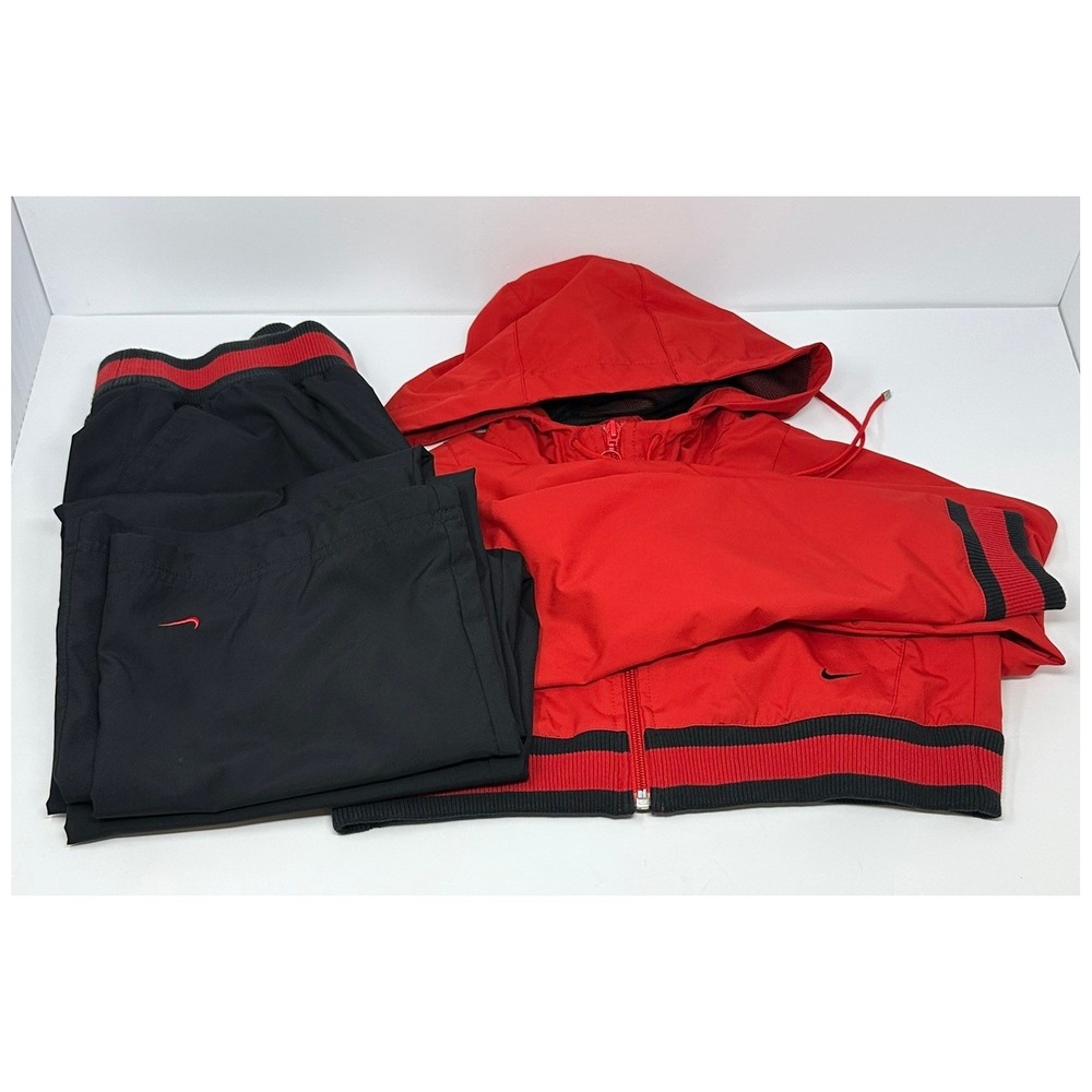 Nike Tracksuit Set Red Black Zip Up Hoodie Straight Leg Pants Small 4-6 B8